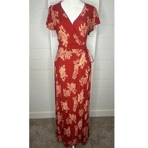 Lulu's Red Floral Wrap Dress Size x-small